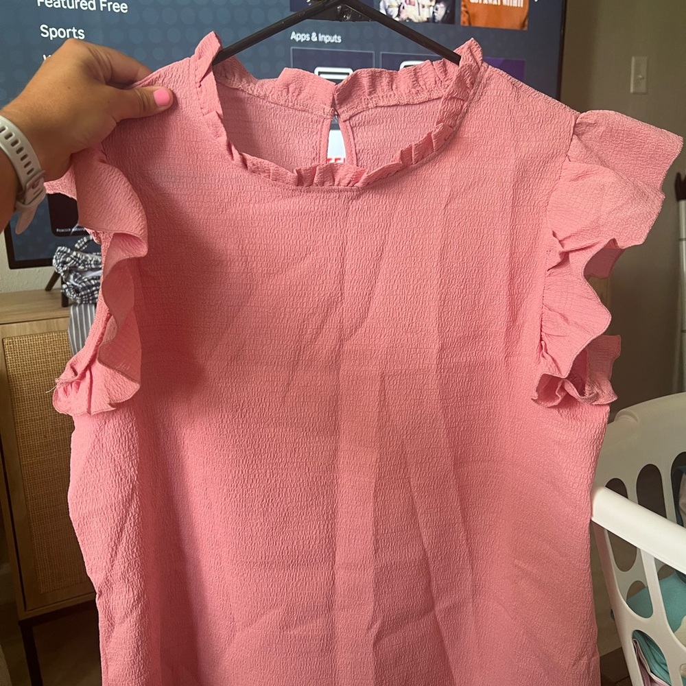 SHEIN Pink Ruffled Flutter Sleeve Blouse